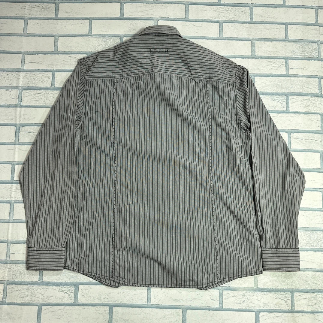 s.Oliver Men’s Grey Pinstripe Casual Button-Down Shirt|CHEST 23