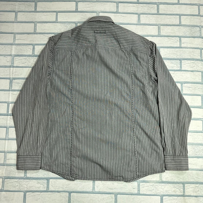 s.Oliver Men’s Grey Pinstripe Casual Button-Down Shirt|CHEST 23