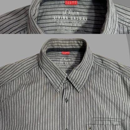 s.Oliver Men’s Grey Pinstripe Casual Button-Down Shirt|CHEST 23