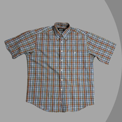 VUNIC Men’s Multicolor Checkered Short Sleeve Button-Down Shirt|CHEST 24