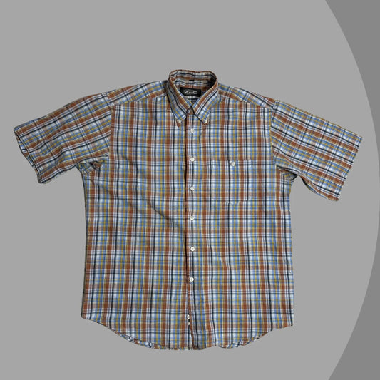 VUNIC Men’s Multicolor Checkered Short Sleeve Button-Down Shirt|CHEST 24