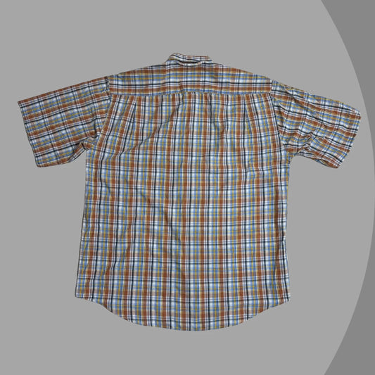 VUNIC Men’s Multicolor Checkered Short Sleeve Button-Down Shirt|CHEST 24