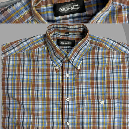 VUNIC Men’s Multicolor Checkered Short Sleeve Button-Down Shirt|CHEST 24