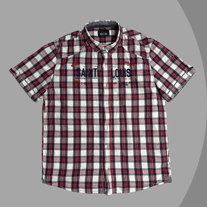 Jean Pascale Men’s Red & Grey Checkered Short Sleeve Button-Down Shirt XXL|CHEST 24
