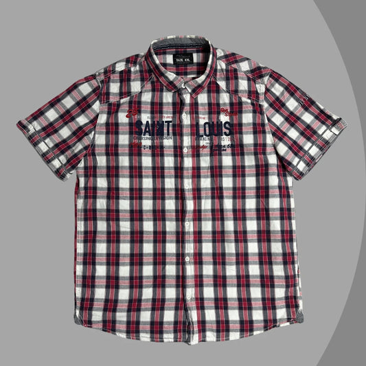 Jean Pascale Men’s Red & Grey Checkered Short Sleeve Button-Down Shirt XXL|CHEST 24