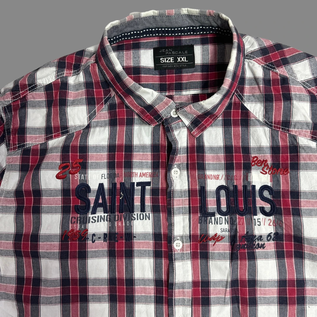 Jean Pascale Men’s Red & Grey Checkered Short Sleeve Button-Down Shirt XXL|CHEST 24