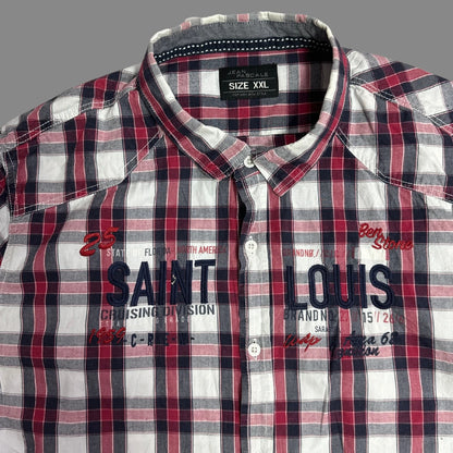 Jean Pascale Men’s Red & Grey Checkered Short Sleeve Button-Down Shirt XXL|CHEST 24