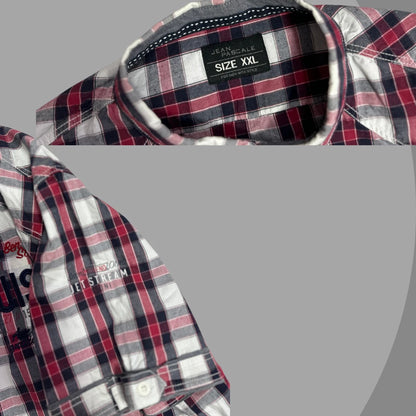 Jean Pascale Men’s Red & Grey Checkered Short Sleeve Button-Down Shirt XXL|CHEST 24