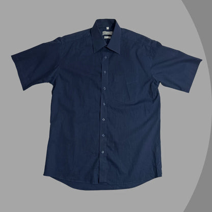 Finest Tailor City Navy Blue Short Sleeve Button-Down Shirt 👔💙|CHEST 22