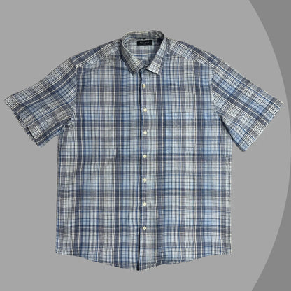 Bexleys Man Blue & White Checked Short Sleeve Button-Down Shirt 👕💙|CHEST 24