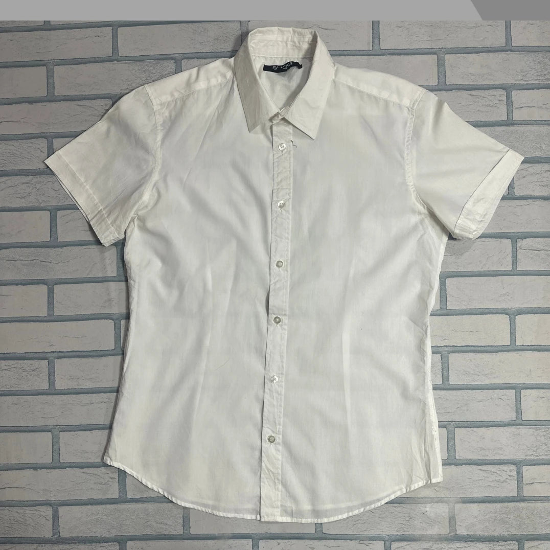 SMOG Slim Fit White Short Sleeve Button-Down Shirt 🤍|CHEST 21.5