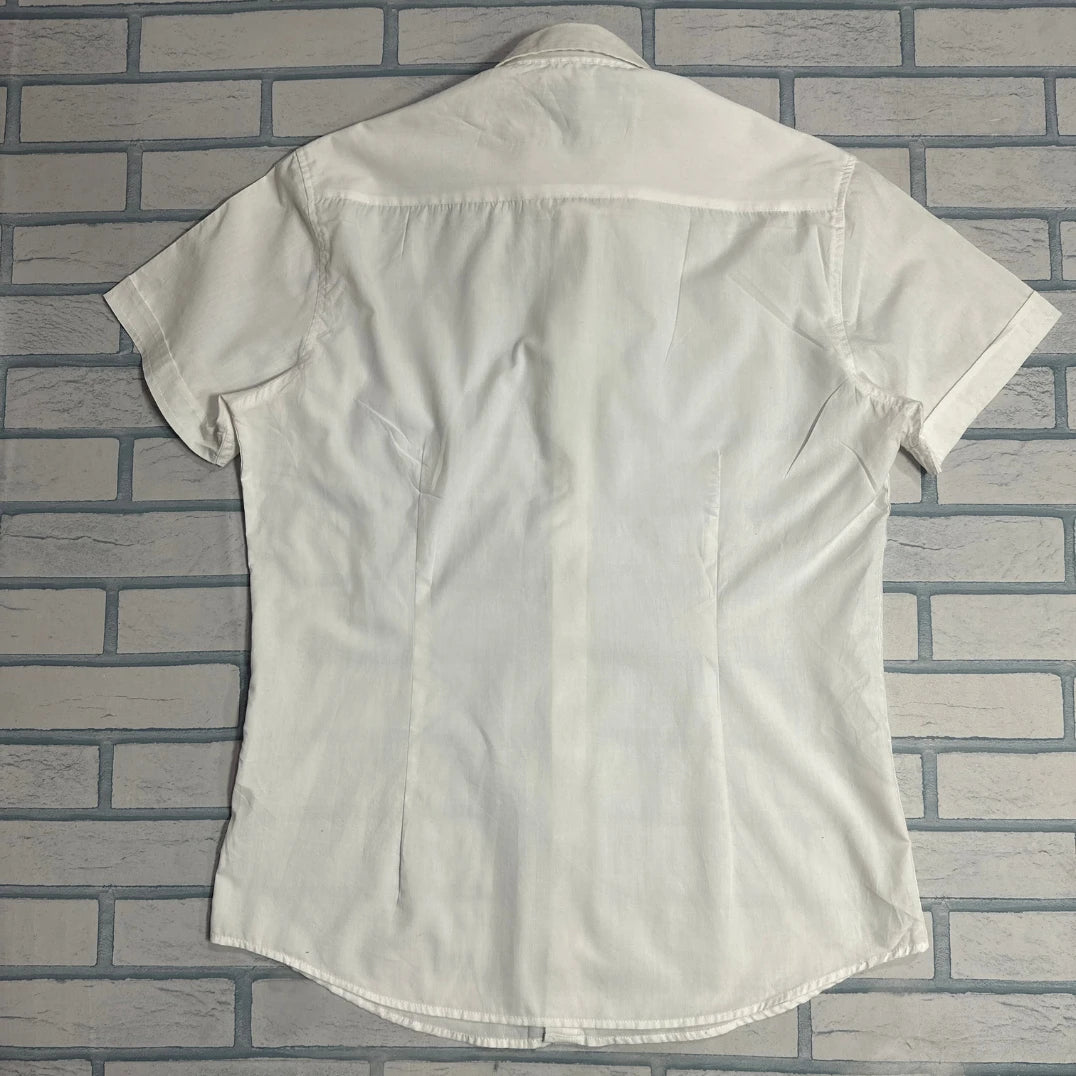 SMOG Slim Fit White Short Sleeve Button-Down Shirt 🤍|CHEST 21.5