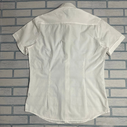 SMOG Slim Fit White Short Sleeve Button-Down Shirt 🤍|CHEST 21.5
