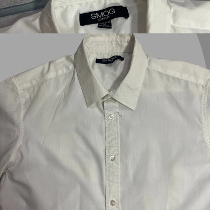 SMOG Slim Fit White Short Sleeve Button-Down Shirt 🤍|CHEST 21.5