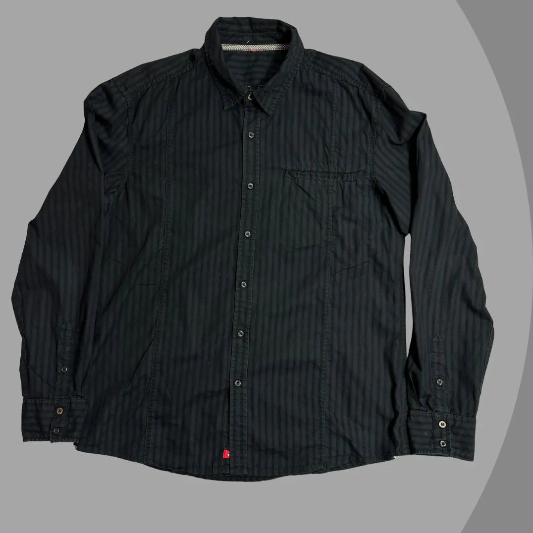 Premium Black Striped Casual Button-Down Shirt 🖤|CHEST 23(XL)