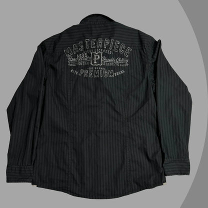 Premium Black Striped Casual Button-Down Shirt 🖤|CHEST 23(XL)