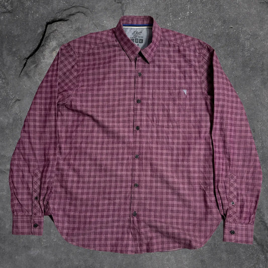 s Oliver Burgundy Checkered Casual Button-Down Shirt 🍷|CHEST 22(XL)