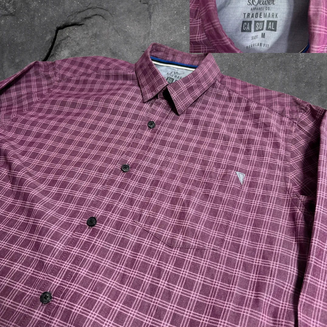 s Oliver Burgundy Checkered Casual Button-Down Shirt 🍷|CHEST 22(XL)