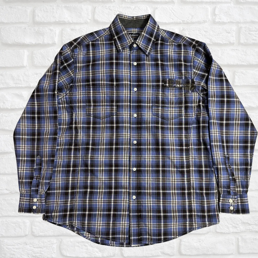 Authentic® Classic Blue & Black Checkered Casual Button-Down Shirt |CHEST 23(XL)