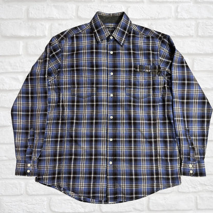 Authentic® Classic Blue & Black Checkered Casual Button-Down Shirt |CHEST 23(XL)