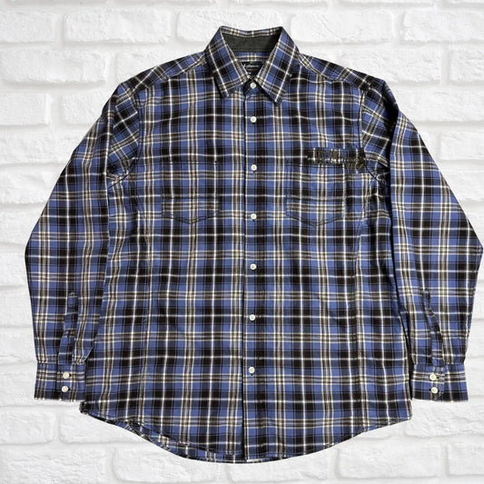 Authentic® Classic Blue & Black Checkered Casual Button-Down Shirt |CHEST 23(XL)