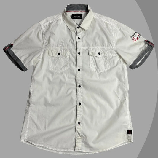 Jean Pascale White Utility Short Sleeve Button-Down Shirt 🤍|CHEST 21 (L)
