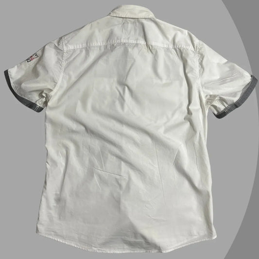 Jean Pascale White Utility Short Sleeve Button-Down Shirt 🤍|CHEST 21 (L)