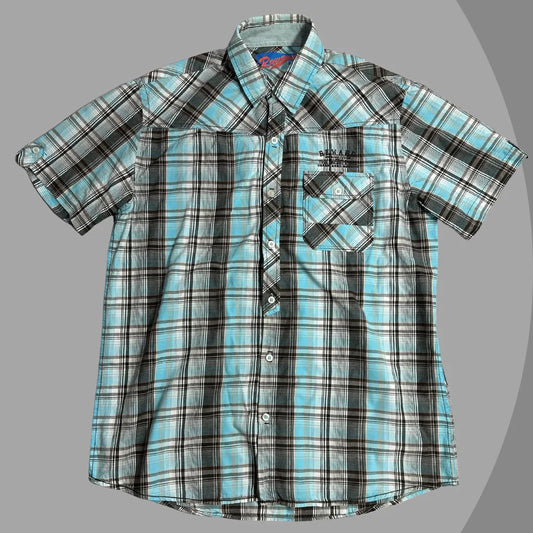 Reward Blue Plaid Short Sleeve Casual Button-Down Shirt 💙|CHEST 23 (XL)