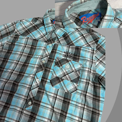 Reward Blue Plaid Short Sleeve Casual Button-Down Shirt 💙|CHEST 23 (XL)