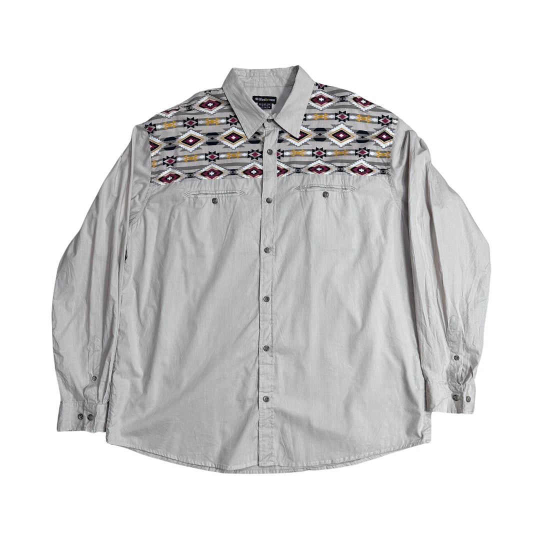 Beige Aztec Panel Casual Shirt 🤍(2XL)