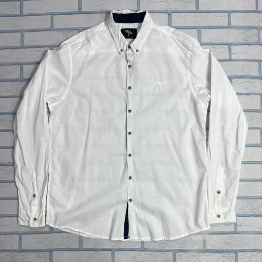 Cedar Wood® Classic White Button-Down Casual Shirt – Large