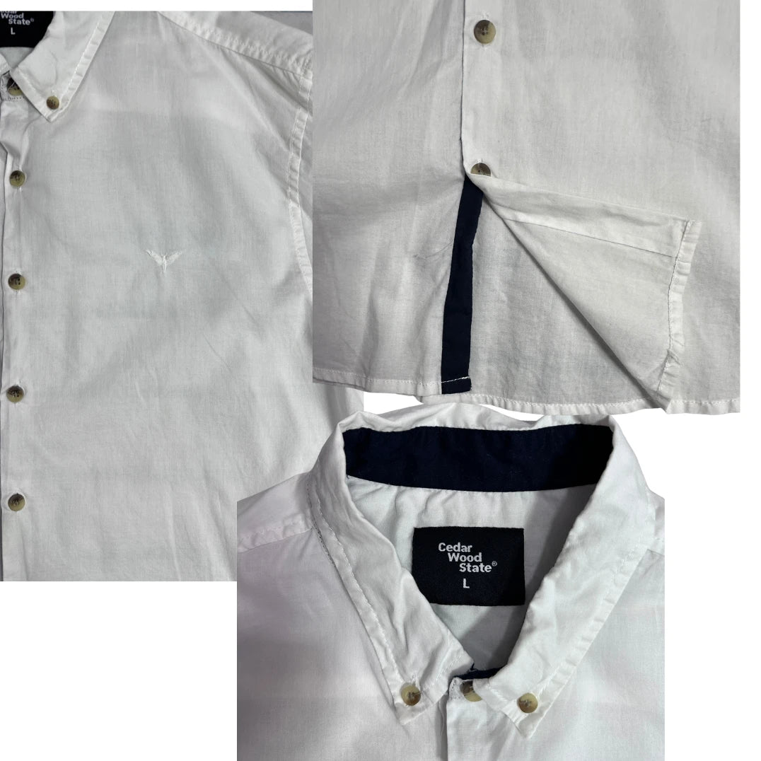 Cedar Wood® Classic White Button-Down Casual Shirt – Large