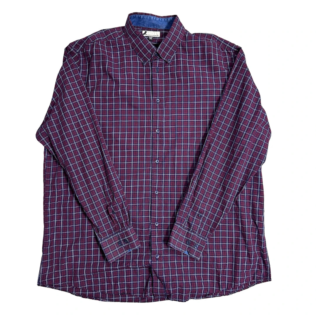 Dress Mann® Burgundy Check Button-Down Casual Shirt – 2XL