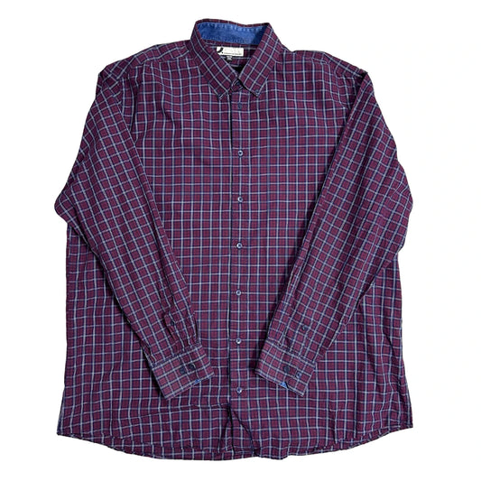 Dress Mann® Burgundy Check Button-Down Casual Shirt – 2XL