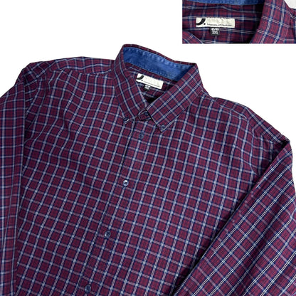 Dress Mann® Burgundy Check Button-Down Casual Shirt – 2XL