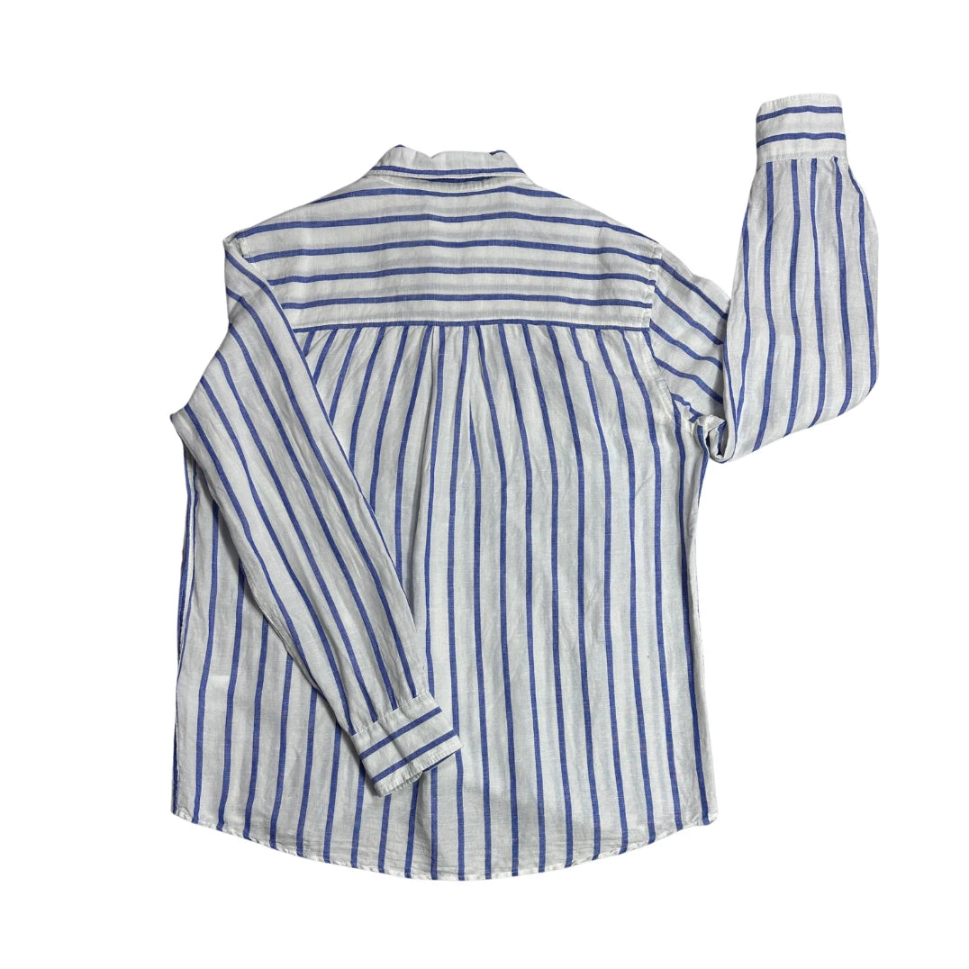 Zara® White Blue Striped Linen Shirt 🌊(XL)