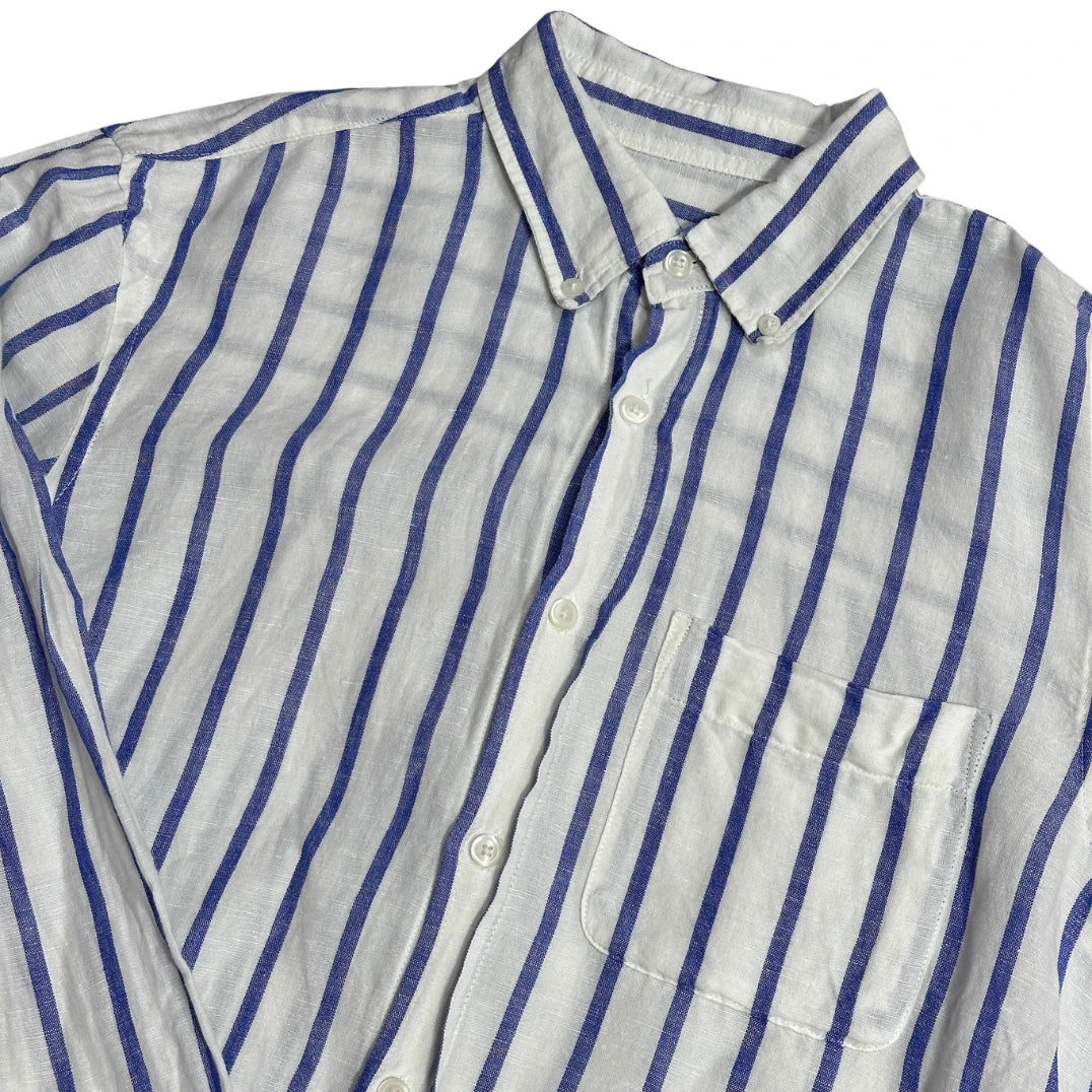 Zara® White Blue Striped Linen Shirt 🌊(XL)