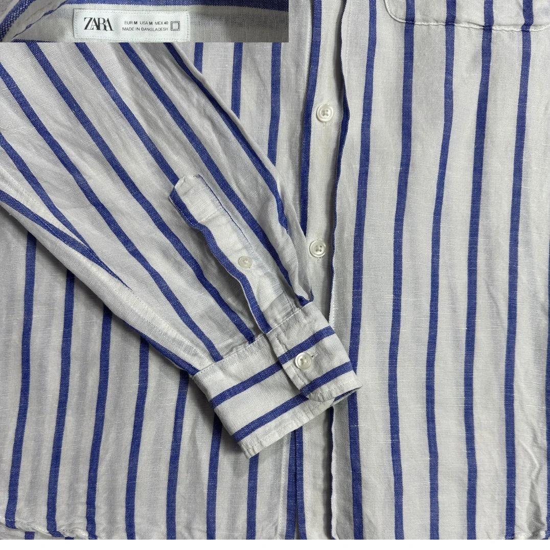 Zara® White Blue Striped Linen Shirt 🌊(XL)