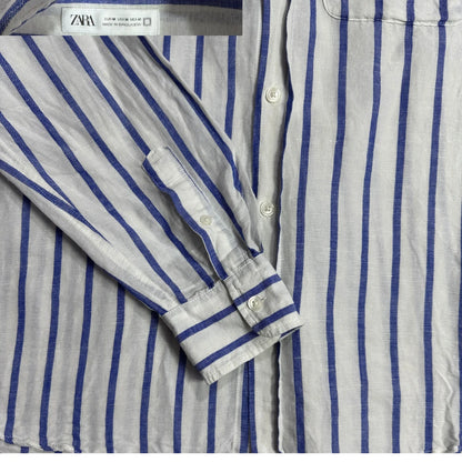 Zara® White Blue Striped Linen Shirt 🌊(XL)