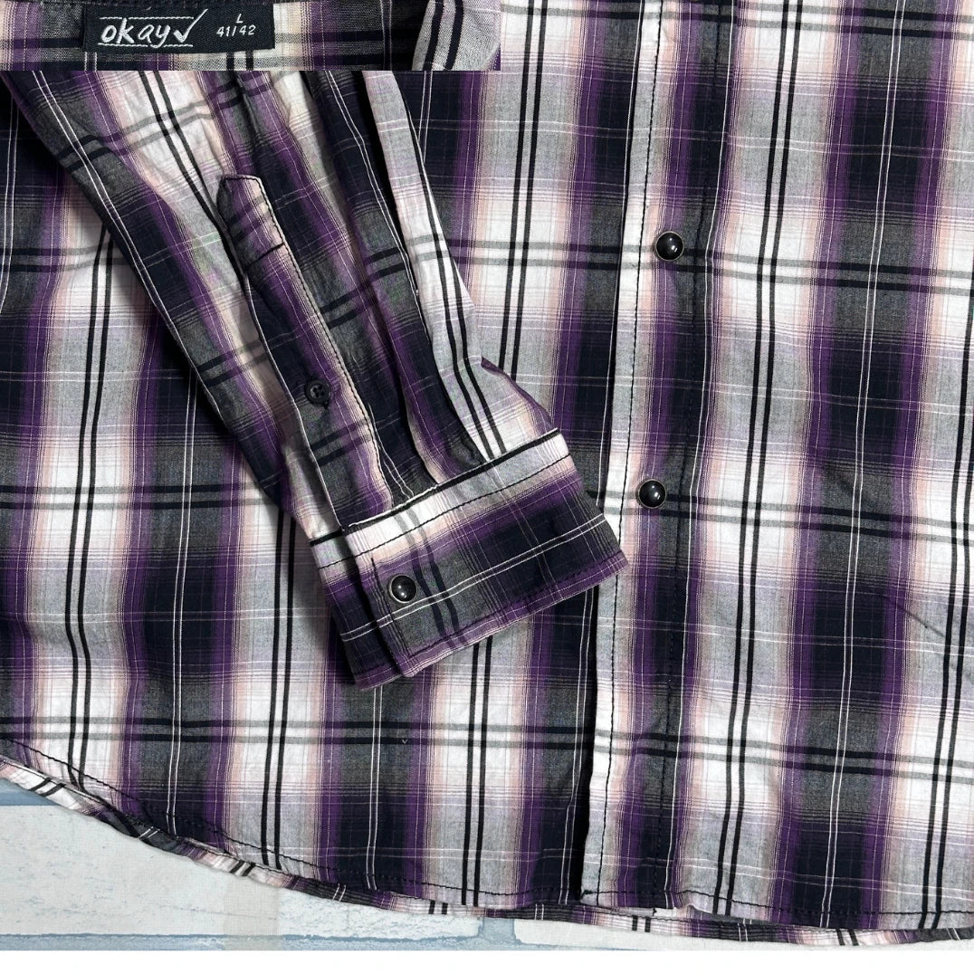 Okay® Western Snap Button Checked Shirt(L)