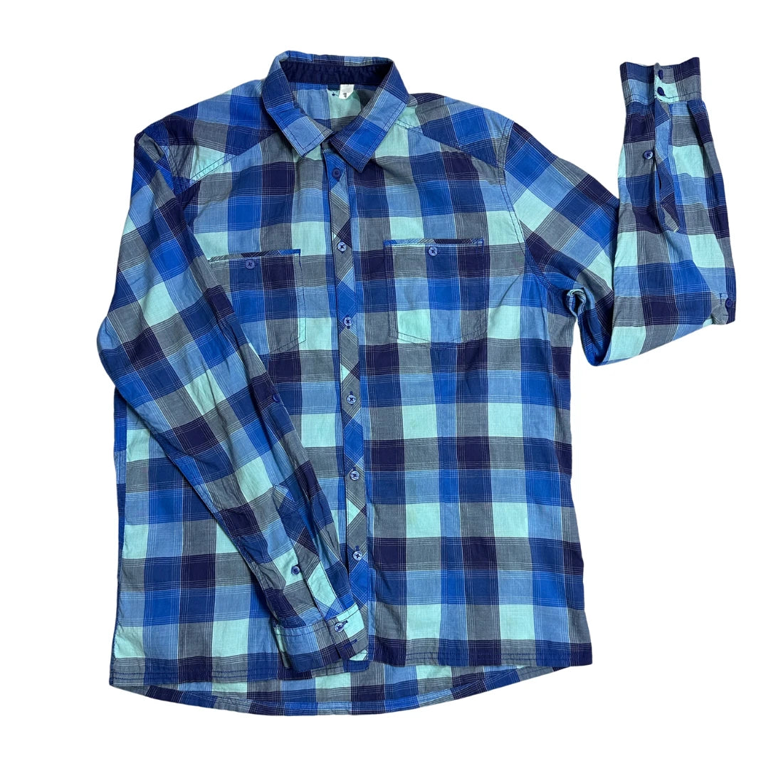 💙 Aqua Blue Plaid Casual Shirt(XL)
