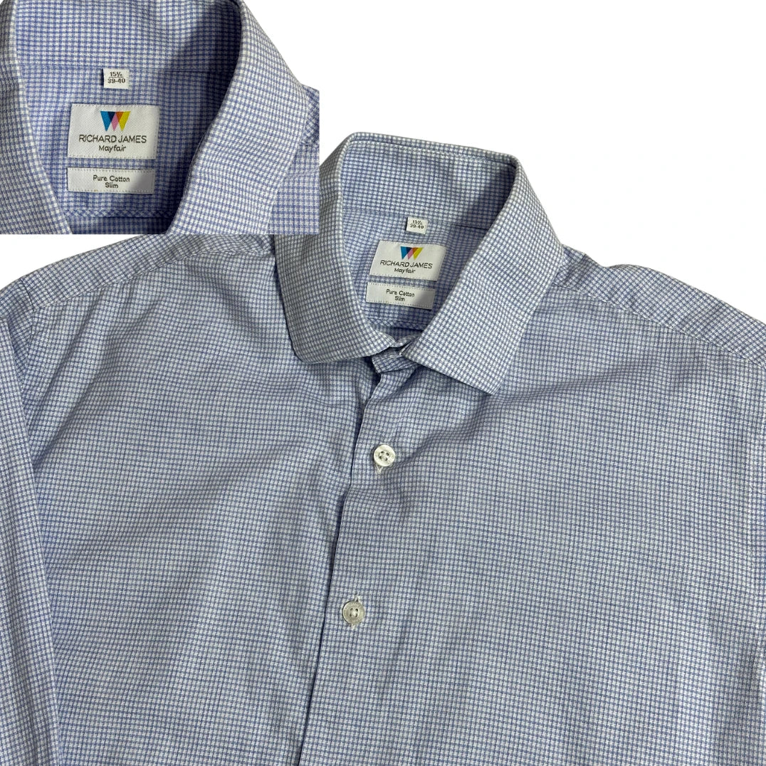 Richard James® Blue Micro Check Slim Fit Pure Cotton Formal Shirt()