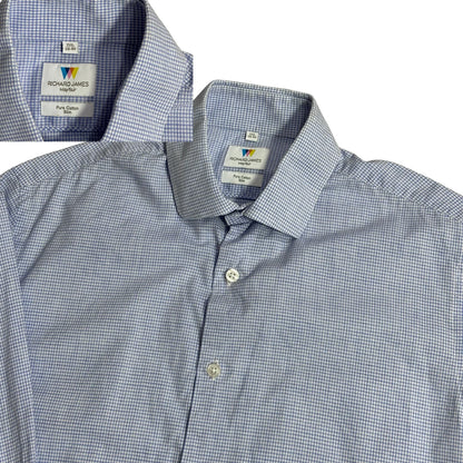 Richard James® Blue Micro Check Slim Fit Pure Cotton Formal Shirt()