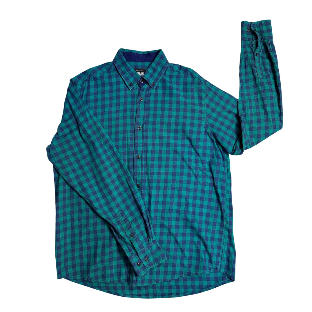 Watsons® Men’s Green & Navy Check Button Down Casual Shirt(L)