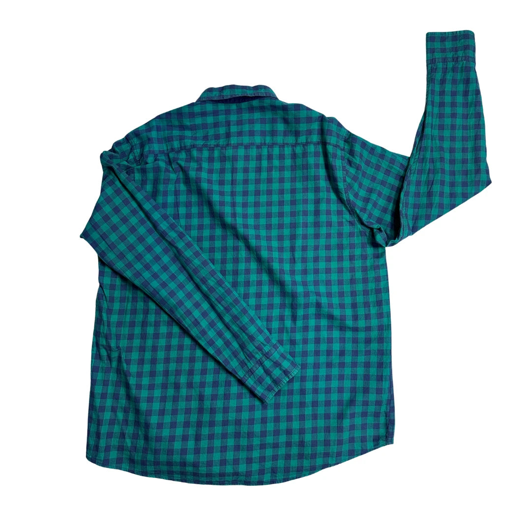 Watsons® Men’s Green & Navy Check Button Down Casual Shirt(L)
