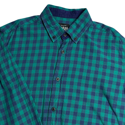 Watsons® Men’s Green & Navy Check Button Down Casual Shirt(L)