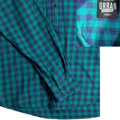Watsons® Men’s Green & Navy Check Button Down Casual Shirt(L)
