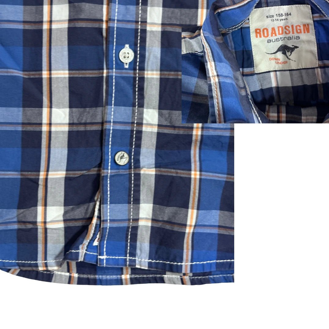 Roadsign® Australia Kids Blue Plaid Short Sleeve Casual Shirt (S)