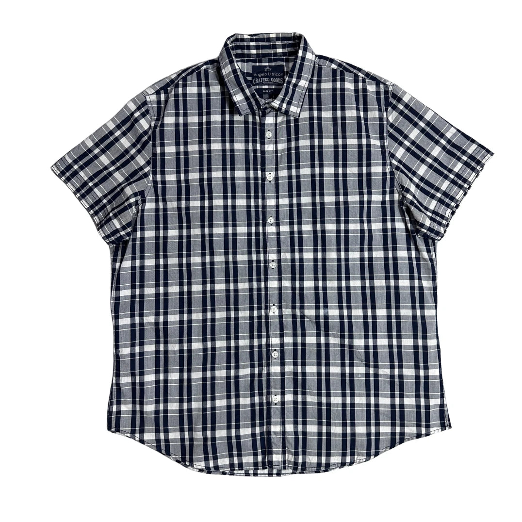 Angelo Litrico® Slim Fit Navy Check Short Sleeve Shirt(XL)