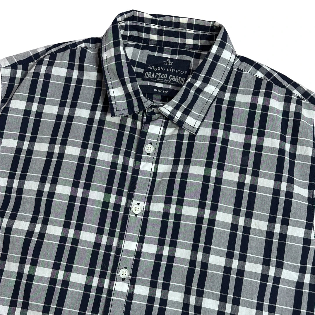 Angelo Litrico® Slim Fit Navy Check Short Sleeve Shirt(XL)